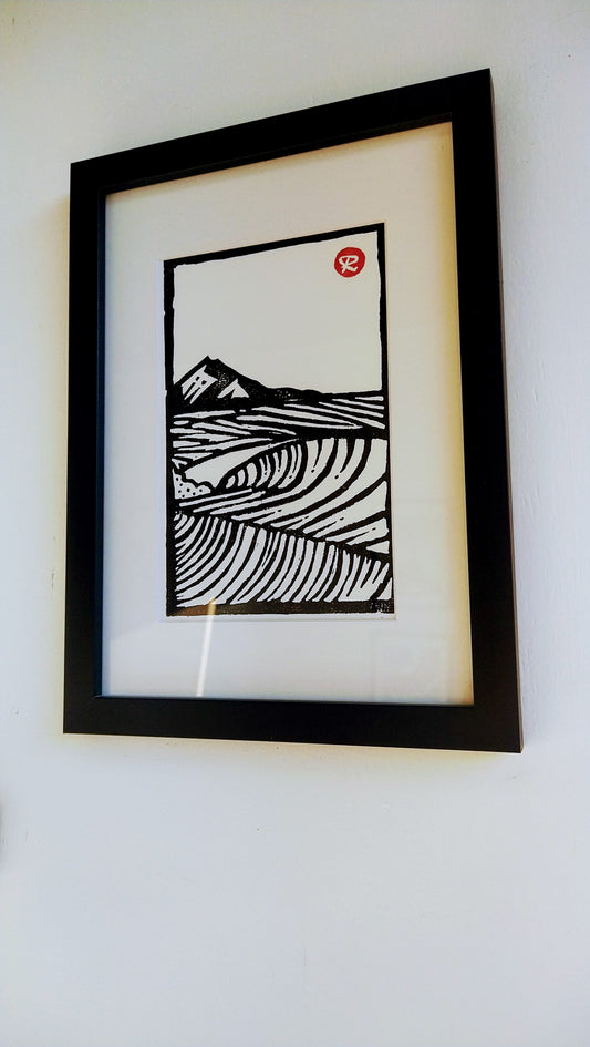 Taranaki Wave, A4 framed lino print
